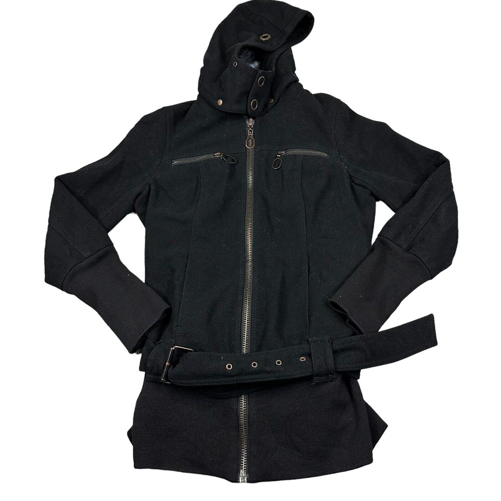Free People Size 4 Womens Black Wool Blend Belted Full Lined Zip Up Jacket